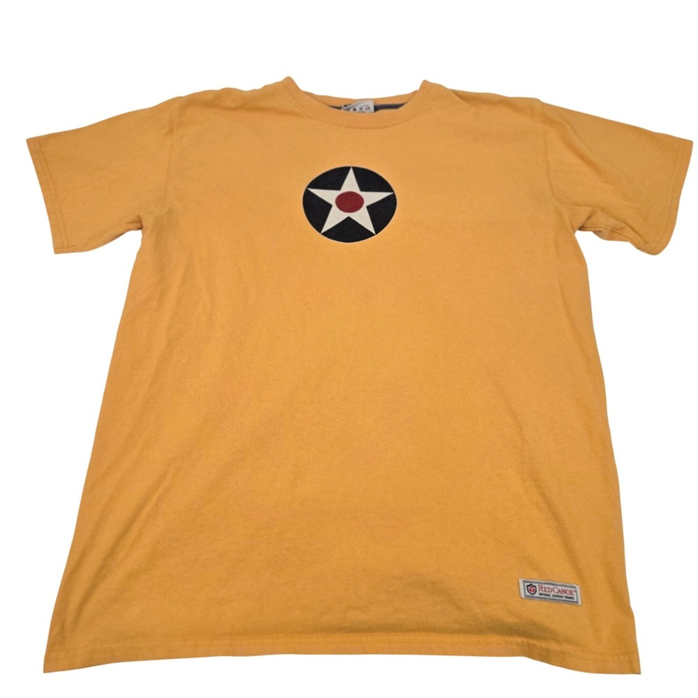 Red Canoe T Shirt Men's Large Yellow US Army Air Corps Star Roundel Made in USA‎